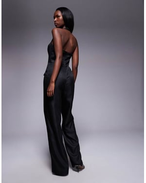Kaiia exclusive square halterneck wide leg pocket detail jumpsuit in black