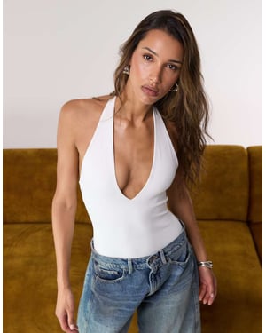 Good American sculpting halter v neck bodysuit in white