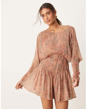 ASOS DESIGN cowl back pleated bodice playsuit in floral print