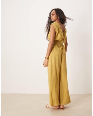 ASOS DESIGN double cloth gathered bust jumpsuit in avacado green