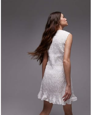 Topshop shirred poplin mini dress in white