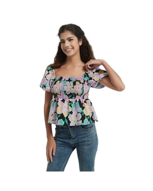 Be You Damesblouse met vierkante halslijn en een losse pasvorm (Zwart)