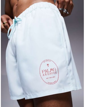 ASOS DESIGN swim shorts in short length in blue and white stripe