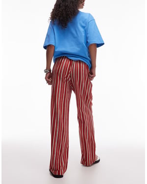 Topshop linen straight trouser in red and white stripe