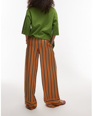 Topshop satin orange and choc stripe straight leg in orange