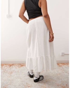 COLLUSION Plus broidery maxi beach skirt in white