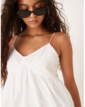 JDY broderie peplum cami top in white