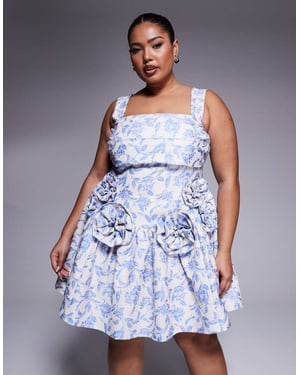 ASOS LUXE Curve jacquard pleated bust mini skater dress with corsages in tapestry floral