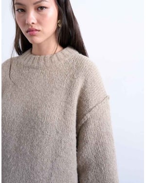 Topshop knitted wool blend fluffy exposed seam easy jumper in oat