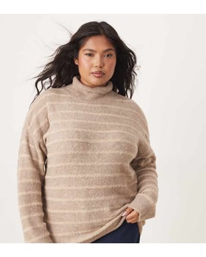 Vila Curve high neck textured knitted jumper in tonal beige stripe