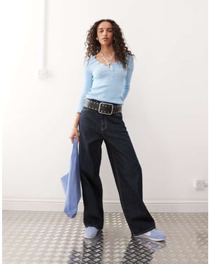 COLLUSION sheer knitted long sleeve top in baby blue