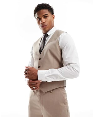 ASOS DESIGN slim suit waistcoat in tonal neutral prince of wales check