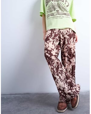 Topshop abstract animal print plisse trousers in brown