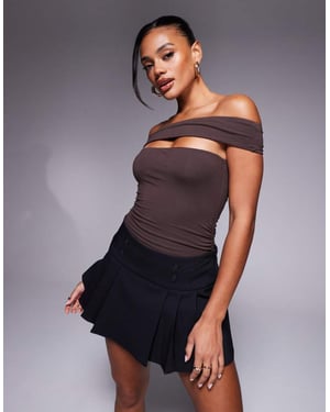 Oh Polly Lida off shoulder cut-out bodysuit in chocolate brown