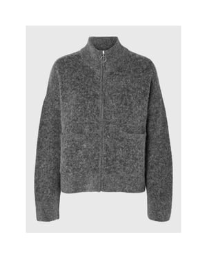 Selected Femme slwsia ras ls knit zipper cardigan 16091220 medium grey melange