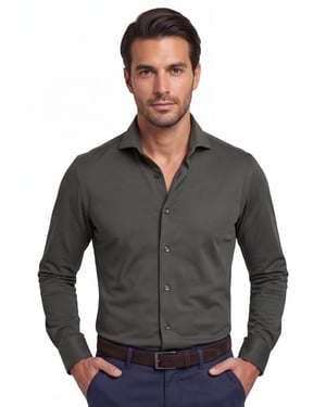 Overhemd John Miller Slim Fit olijfgroen stretch