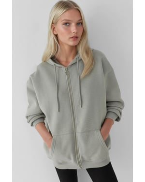 Texturerad Helzip-Huvtröja med Fickor