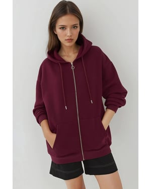 Texturerad Helfulldraget Hoodie med Fickor