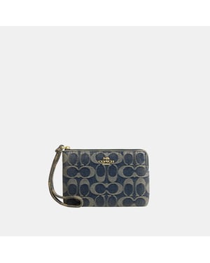 Corner Zip Wristlet In Signature Regenerative Cotton Denim