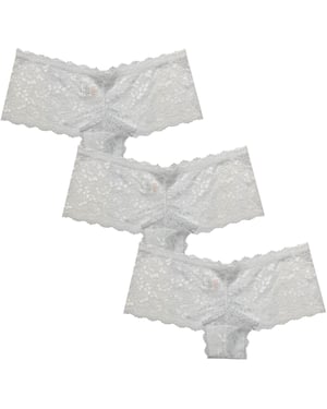 Be You Dames-slipjes met bloemenprint en kanten rand (set van 3) (Wit)