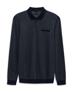 Bugatti Herren Polo shirt met lange mouwen, borstzak en knoopsluiting