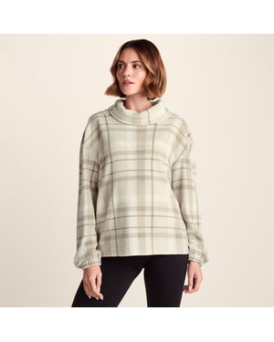 March Womens Relaxed Fit Microfleece Pullover - Simply Taupe Check
