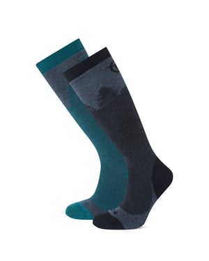 Aprica 2 Pack Mens Ski Sock - Black/Dark Turquoise