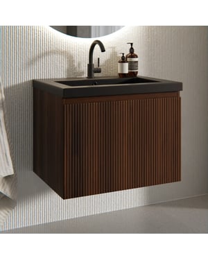 Mirlux Badkamermeubel vino 60cm walnoot wastafel zwart