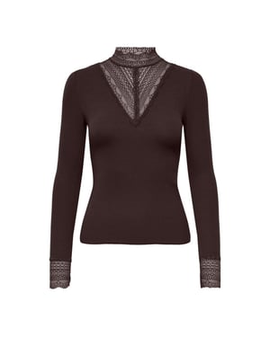Only onltilde l/s high neck lace top jrs 15207788 chocolate torte
