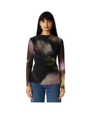 YAS Shama ls mesh top noos black/shama print