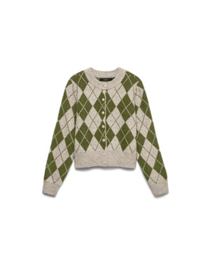 Vero Moda vmhalo ls o-neck argyle cardigan bo 10349316 birch pattern sphagnum