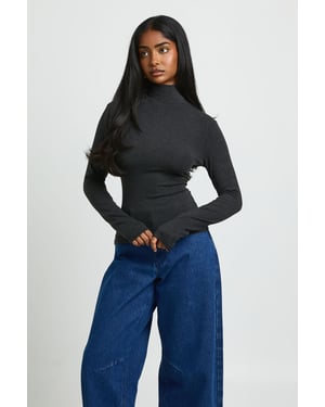 Ultra Soft Jersey Knit Roll Neck Long Sleeve Top