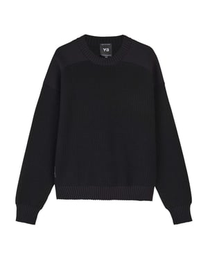 Men's Y-3 Crew Neck Ribbed Collar Long Sleeve Relaxed Fit Sweater in black