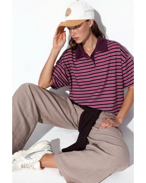 Striped Oversized Fit Polo T-Shirt