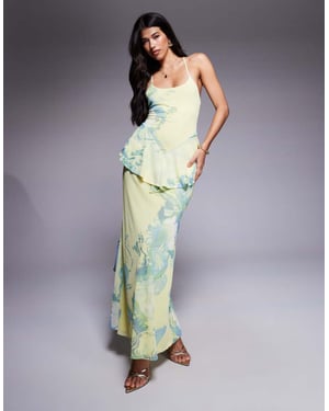 ASOS DESIGN cami with peplum detail mesh maxi dress in floral print