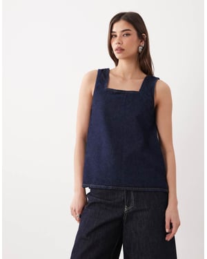 ASOS DESIGN denim a line shift dress in mid blue