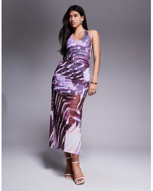 ASOS DESIGN halter with ruching mesh maxi dress in abstract zebra print