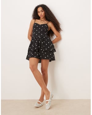 Gina Tricot strappy tiered ruffle summer mini dress in black floral