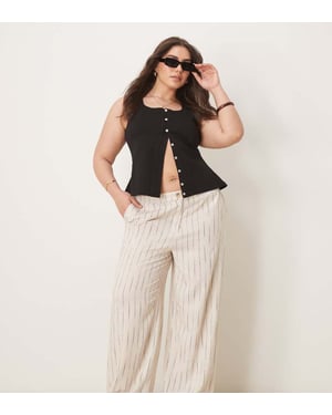 ASOS DESIGN Curve relaxed straight leg trousers with linen in natural squiggle stripe