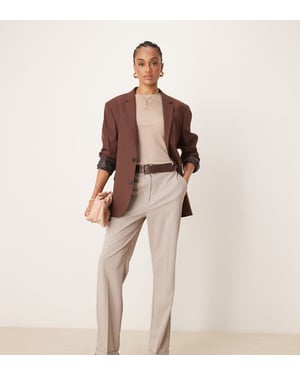 ASOS DESIGN Tall tailored slim straight trousers with belt in mink stripe