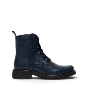 Fly London Womens Navy Blue Leather Lace-Up Heeled Ankle Boots - RAMY488