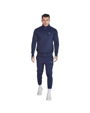 SikSilk Slim-fit träningsjacka för män med logotyp och trattkrage (Marinblått)