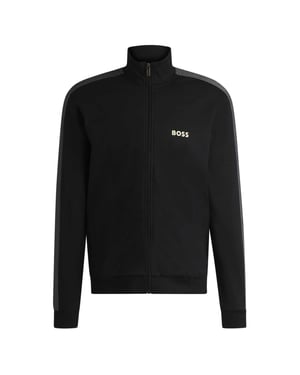 Boss Heren-trainingsjas met hoge kraag (Zwart/Goud)