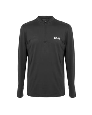 Boss Heren Performance-shirt met kwartritssluiting en lange mouwen (Zwart)