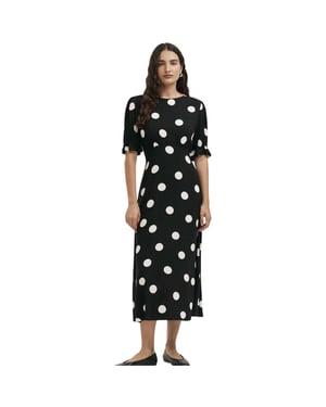 Finery Mela midi-jurk met polkadots en ronde hals voor dames (Zwart)