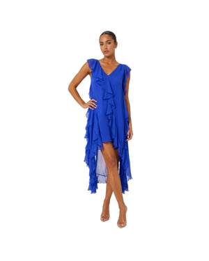 Biba Maxijurk zonder mouwen met ruches voor dames (Blauw)