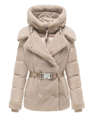 Navahoo Kuschelhäschen dames teddy gewatteerde jas – afneembare capuchon & ceintuur