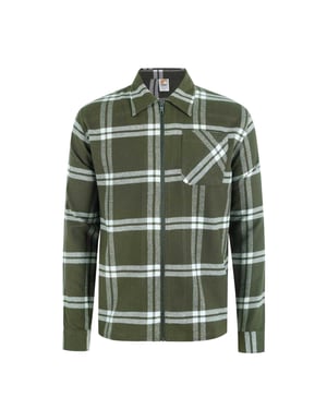 SoulCal Heren-shacket van geruite flanel met doorlopende rits en lange mouwen (Kaki Groen)
