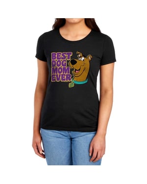 Scooby Doo Dames-T-shirt met nauwsluitende pasvorm: ‘Best Dog Mom Ever’ (Zwart)