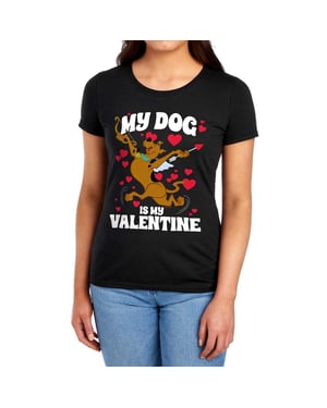 Scooby Doo Dames-T-shirt met nauwsluitende pasvorm: „My Dog Is My Valentine“ (Zwart)